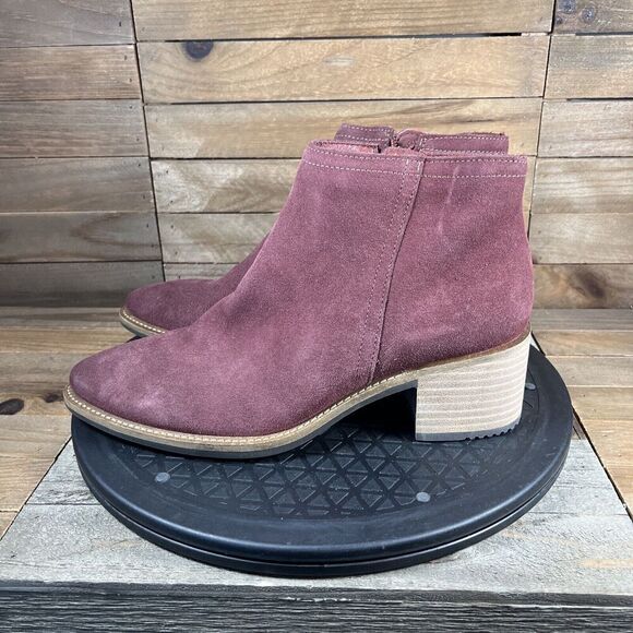 Ecco Shape Sartorelle Shoe Womens Sz 6.5 Red Suede Zip Stacked Heel Ankle Bootie - Picture 3 of 10